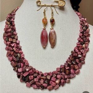Pink Beaded Necklace and Earring Set